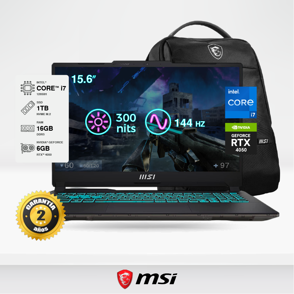 Laptop MSI Gaming Cyborg 15 A12VE 15.6" FHD, Core i7-12650H, 16GB DDR5, SSD M.2 1TB, RTX 4050 6GB, FreeDos + Mochila MSI