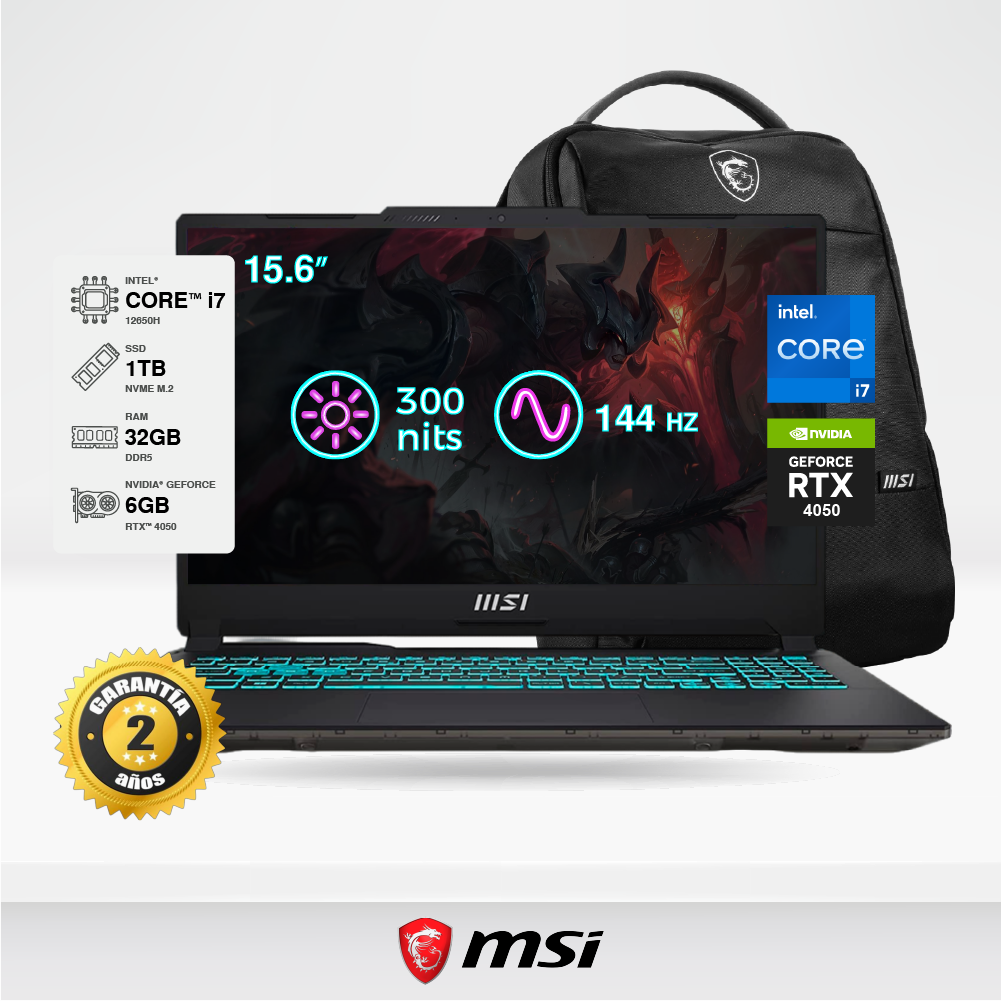 Laptop MSI Gaming Cyborg 15 A12VE 15.6" FHD, Core i7-12650H, 32GB DDR5, SSD M.2 1TB, RTX 4050 6GB, FreeDos + Mochila MSI