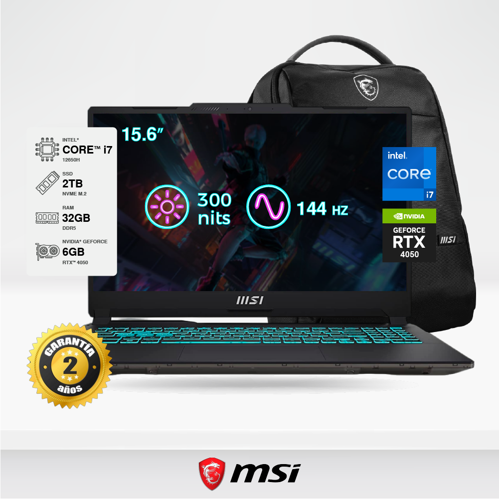 Laptop MSI Gaming Cyborg 15 A12VE 15.6" FHD, Core i7-12650H, 32GB DDR5, SSD M.2 2TB, RTX 4050 6GB, FreeDos + Mochila MSI