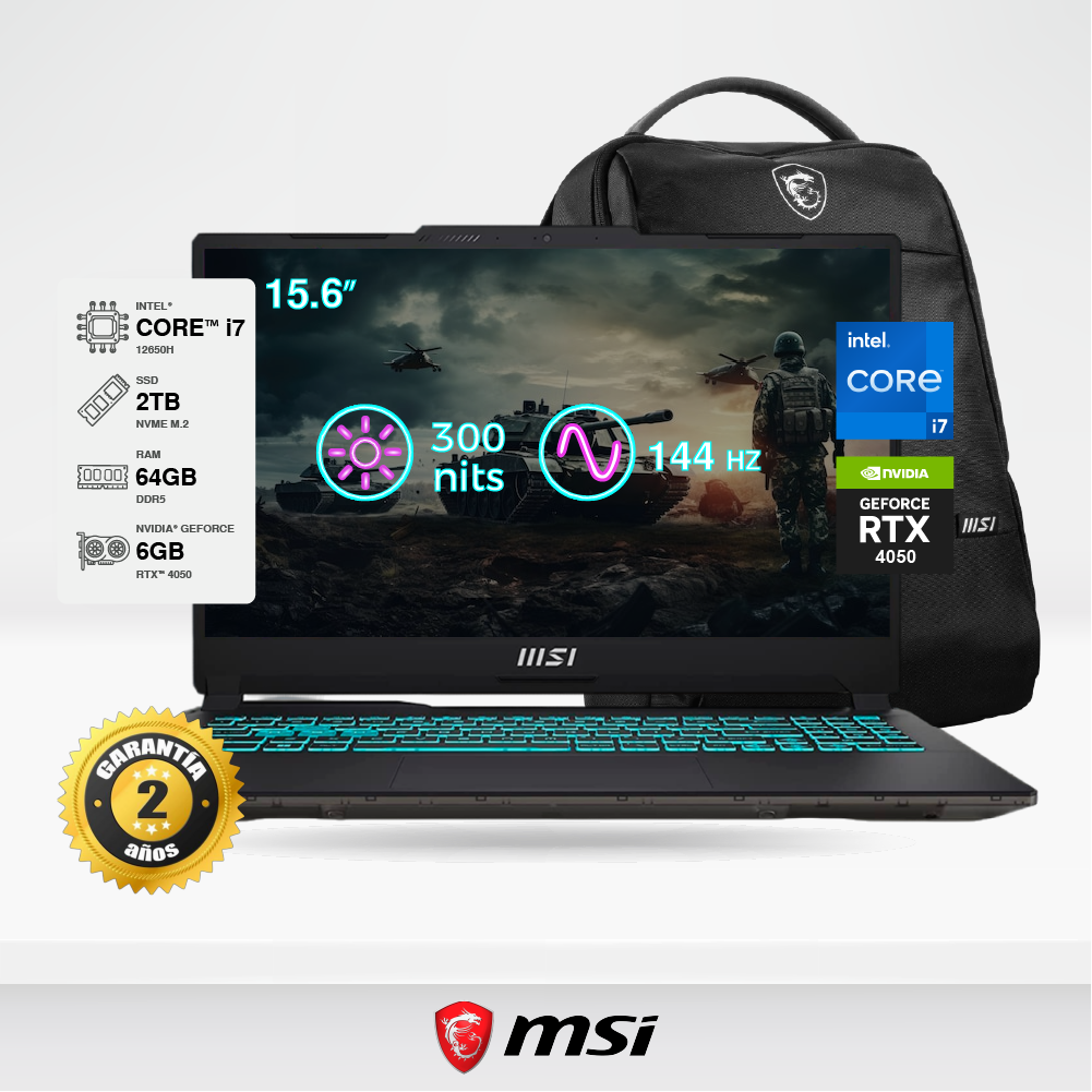 Laptop MSI Gaming Cyborg 15 A12VE 15.6" FHD, Core i7-12650H, 64GB DDR5, SSD M.2 2TB, RTX 4050 6GB, FreeDos + Mochila MSI