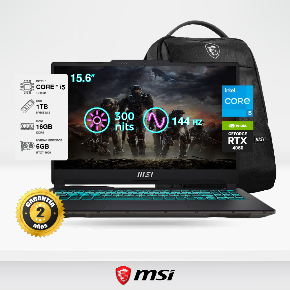 Laptop MSI Gaming Cyborg 15 A12VE 15.6" FHD, i5-12450H, 16GB DDR5, SSD 1TB M.2, RTX 4050 6GB, FreeDOS + Mochila MSI