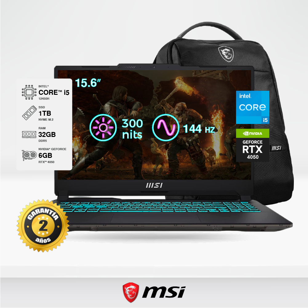 Laptop MSI Gaming Cyborg 15 A12VE 15.6" FHD, i5-12450H, 32GB DDR5, SSD 1TB M.2, RTX 4050 6GB, FreeDOS + Mochila MSI