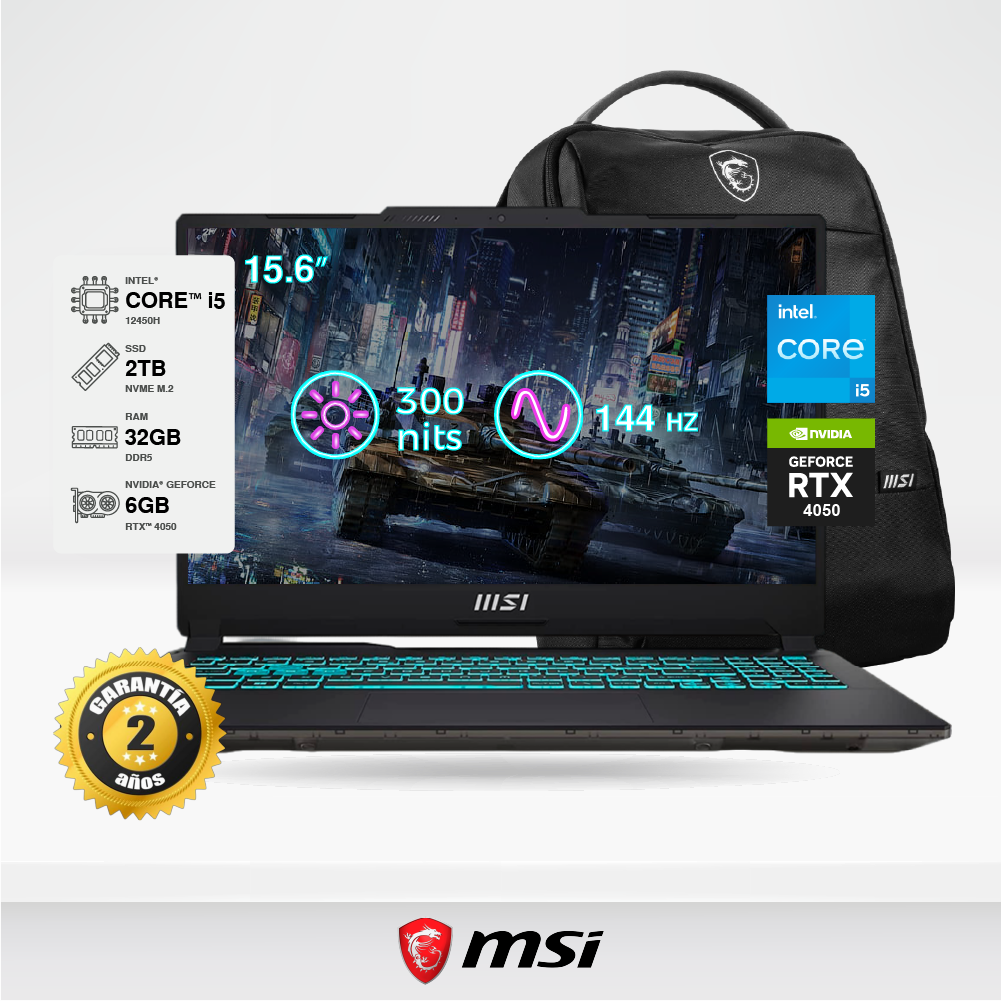 Laptop MSI Gaming Cyborg 15 A12VE 15.6" FHD, i5-12450H, 32GB DDR5, SSD 2TB M.2, RTX 4050 6GB, FreeDOS + Mochila MSI