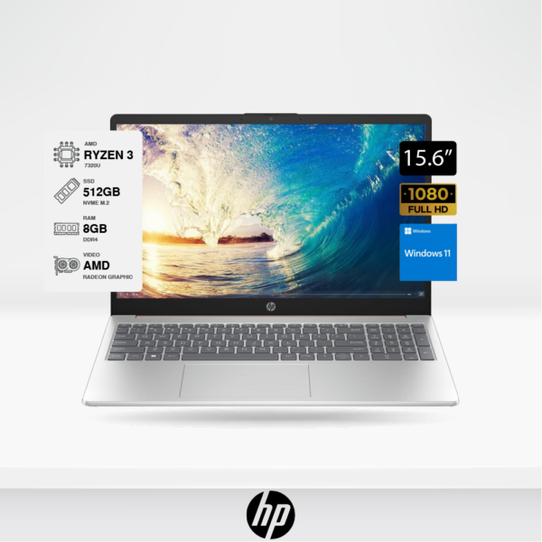 Laptop HP 15-FC0068LA, 15.6 FHD, AMD Ryzen3 7320U, 8GB, M.2 512GB, Windows 11, Palo Rosa.