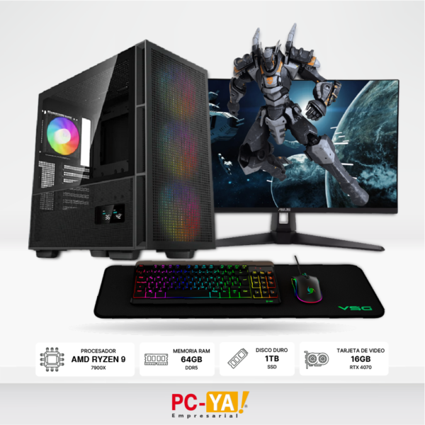 CPU AMD Ryzen 9 7900X, RAM 64GB DDR5, SSD 1TB M.2, RTX 4070 Ti SUPER, Monitor 27" 2K QHD 180Hz 1ms