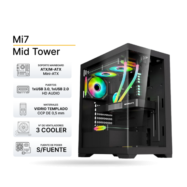 Case Gaming 1ST PLAYER Mi7 Black 3 Cooler ARGB, Control remoto, Sin Fuente.