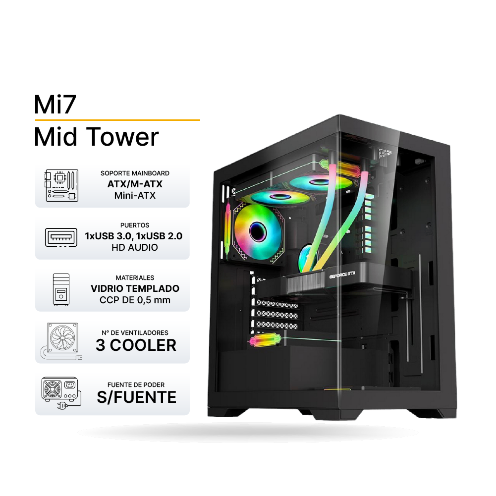 Case Gaming 1ST PLAYER Mi7 Black 3 Cooler ARGB, Control remoto, Sin Fuente.