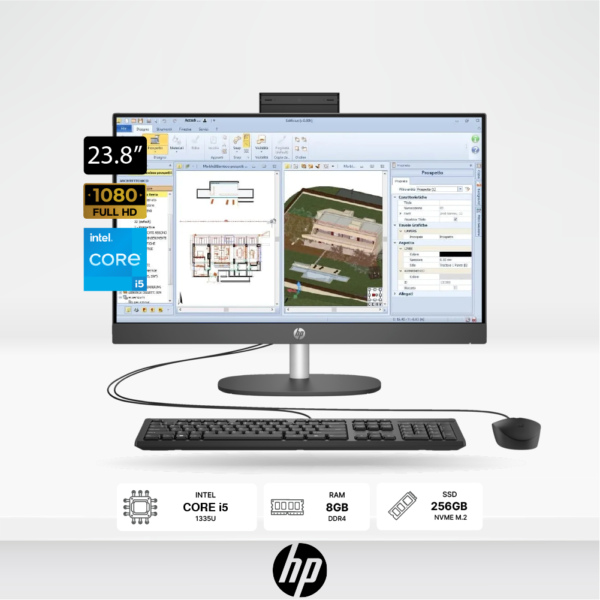 PC AIO HP Pro ONE 240 G10 Intel i5 1335U, 13va Gen, 8GB, SSD 256GB, 23.8 FHD, Teclado y Mouse, FreeDOS.