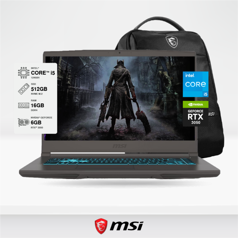 Laptop Gamer MSI Thin 15 B12UDX Core i5-12450H, 16GB DDR4, 512GB M.2, Nvidia RTX3050 6GB. FullHD 15.6, FreeDOS + Mochila MSI.