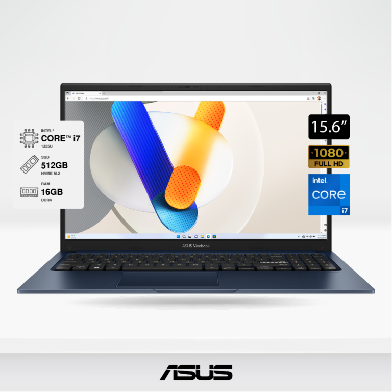 Laptop ASUS Vivobook X1504VA-BQ792, 15.6" FHD IPS, Core i7-1355U, 16GB DDR4, SSD 512GB M.2, FreeDOS - Negro.