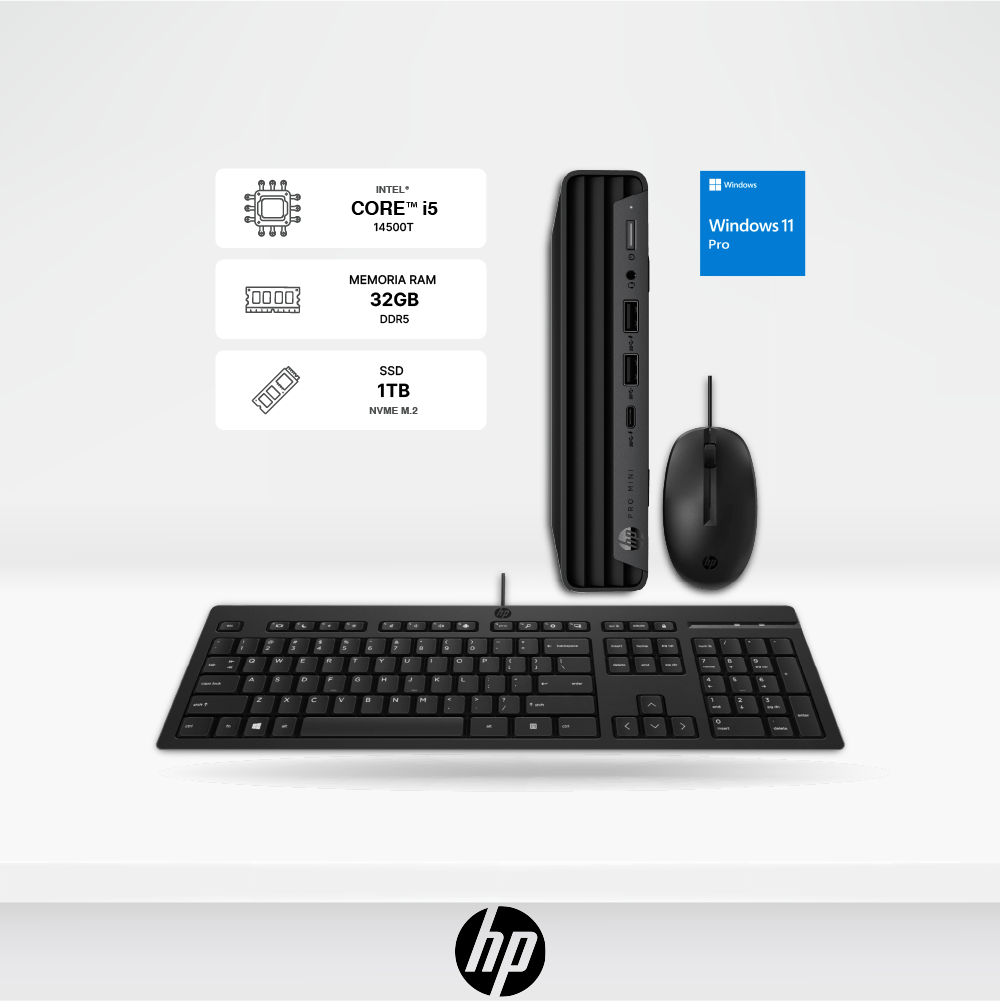 Mini PC HP Pro 400 G9, Core i5-14500T 14VA, 32GB, SSD 1TB, Windows 11Pro.Teclado+Mouse.