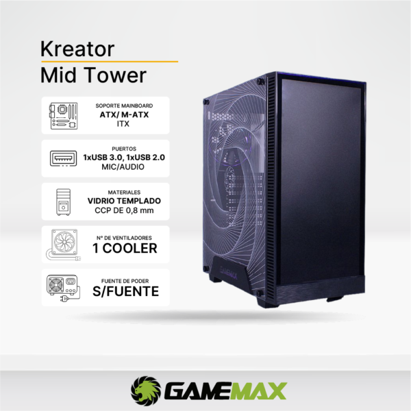 Case GAMING GAMEMAX KREATOR, ARGB, V/TEMPLADO