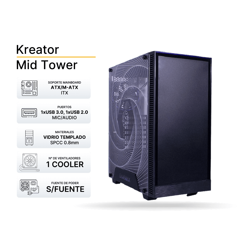 Case GAMING GAMEMAX KREATOR, ARGB, V/TEMPLADO