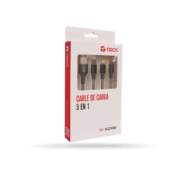 Cable 3 en 1 TEROS TE-70210W, USB-A: a Tipo C/Lightning/Micro USB, 17.5W Max. gris