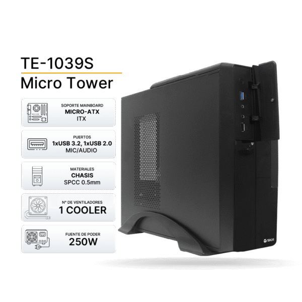 Case TEROS TE 1039S, Fuente 250W, Negro