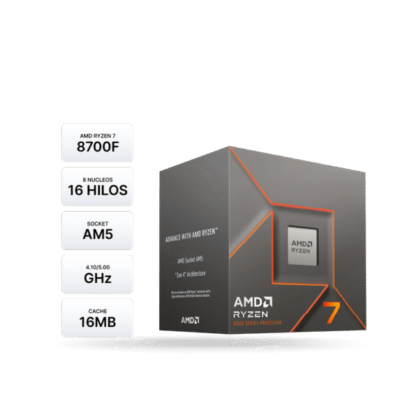 Procesador AMD Ryzen 7 8700F 4.10 / 5.00 GHz, 16MB L3 Cache, 8-Cores, 65W