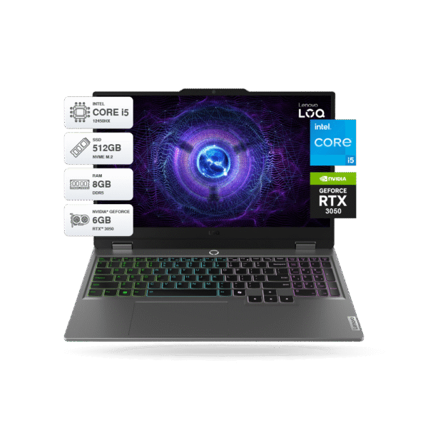Laptop Lenovo LOQ 15IAX9 15.6" FHD IPS, Core i5-12450HX 8GB DDR5-4800MHz, 512GB SSD M.2, RTX 3050 6GB GDDR6, FreeDOS