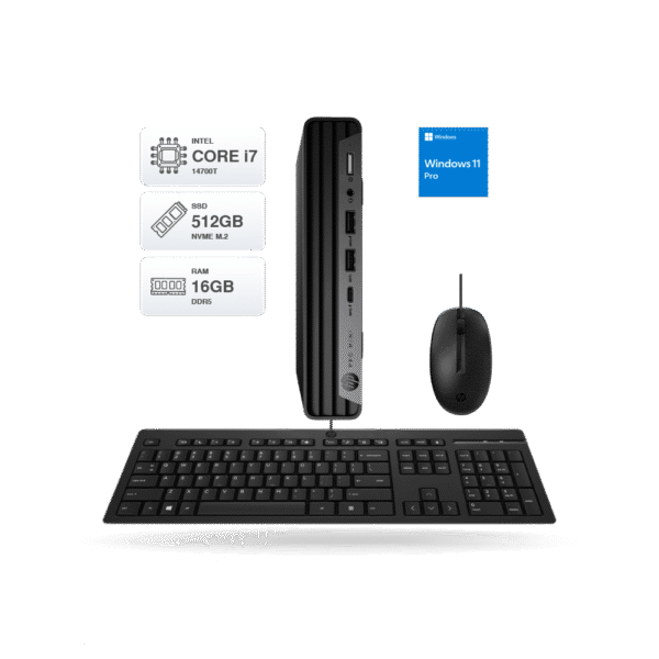 PC HP Pro Mini 400 G9, Core i7-14700T, 16GB DDR5-4800MHz, SSD 512GB M.2, W11 Pro, PN. A17JQLA