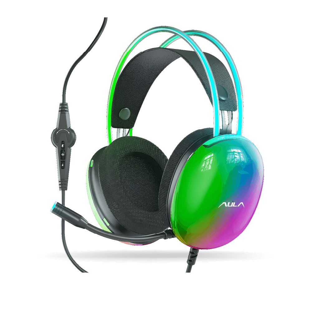 Audífono Aula S505 Stereo Alámbrico USB, Micrófono, Color Negro RGB, Cable 2.1m