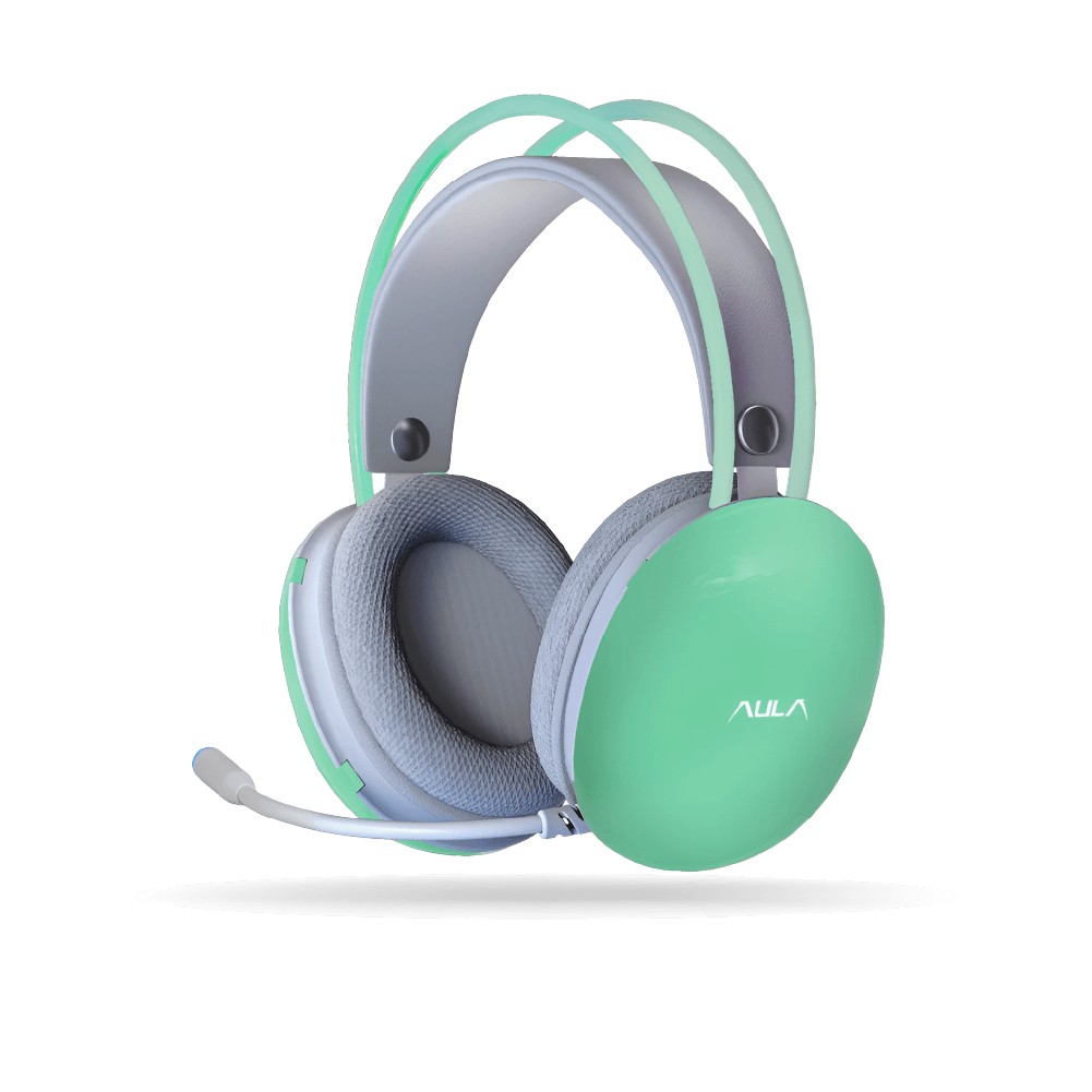 Audífono Aula S505 Stereo Alámbrico USB, Micrófono, Color Cyan RGB, Cable 2.1m