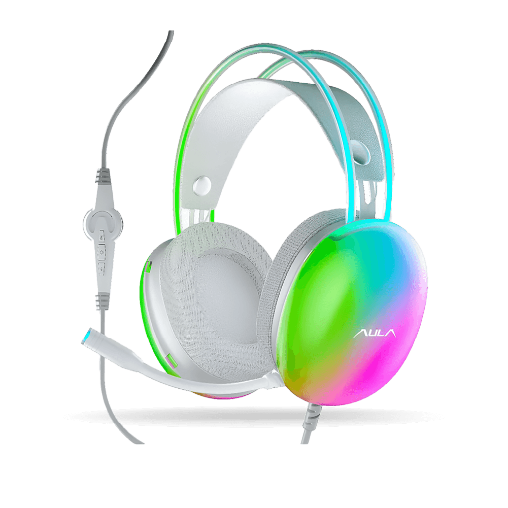 Audífono Aula S505 Stereo Alámbrico USB, Micrófono, Color Cyan RGB, Cable 2.1m