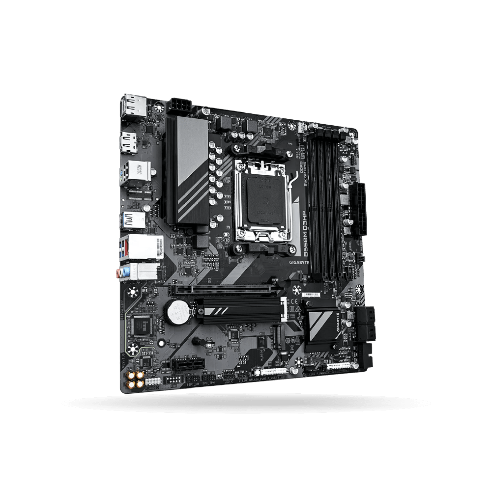 Placa Madre Gigabyte B650M D3HP, M-ATX, AMD socket AM5, 4 x DDR5 hasta 256GB, 2x DP, 1x HDMI.
