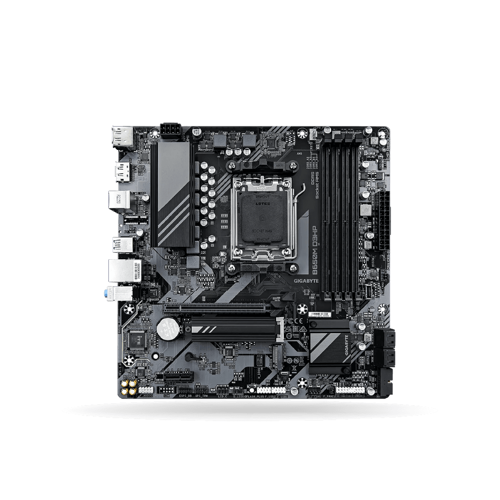 Placa Madre Gigabyte B650M D3HP, M-ATX, AMD socket AM5, 4 x DDR5 hasta 256GB, 2x DP, 1x HDMI.