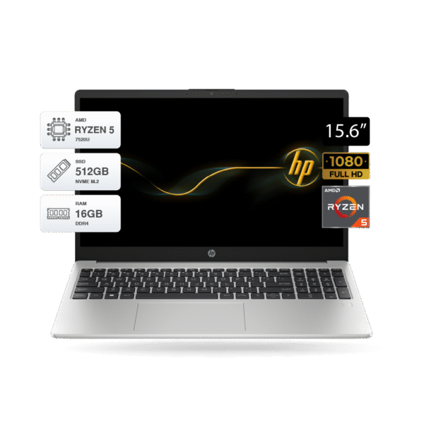 Laptop HP 255 G10 RYZEN 5 7520U Pantalla 15.6, RAM 16GB, SSD 512GB M.2, Gris, FreeDOS.