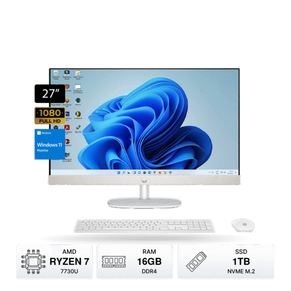 PC AIO HP Ryzen 7 7730U FHD IPS 27" Pantalla Touch, RAM 16GB DDR4, SSD 1TB M.2, Blanco nácar, Windows 11 Home | BM6N9LA