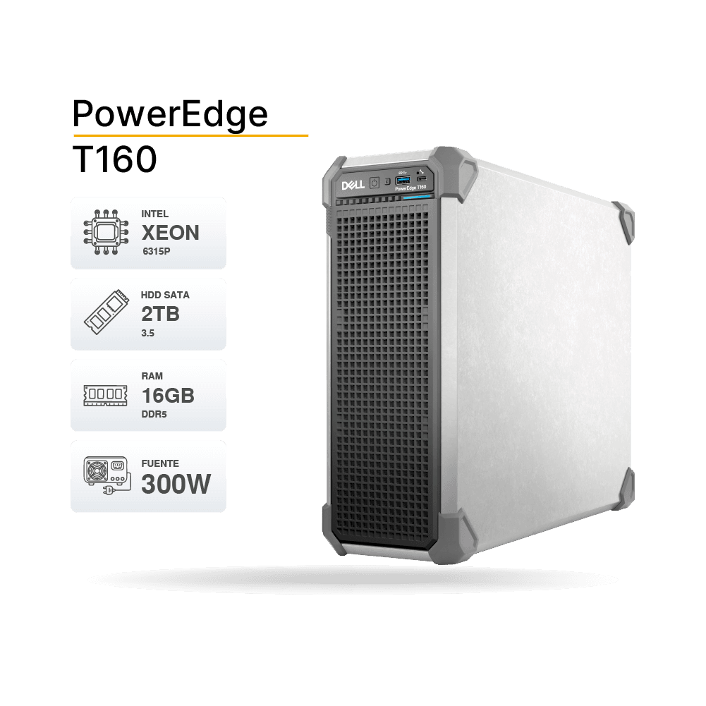 Servidor Torres Dell T160 intel Xeon 6315P, RAM 16GB, HDD 2TB 3.5 SATA, iDRAC9 Basic | T160FY26Q2
