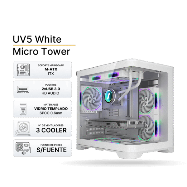 Case Gaming 1ST PLAYER View UV5 Blanco 3 Cooler ARGB, Sin Fuente | UV5WH2FCRW1FCW