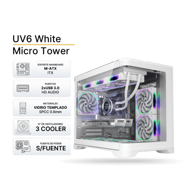 Case Gaming 1ST PLAYER View UV6 Blanco 3 Cooler ARGB, Sin Fuente | UV6WH2F7RW1F7W