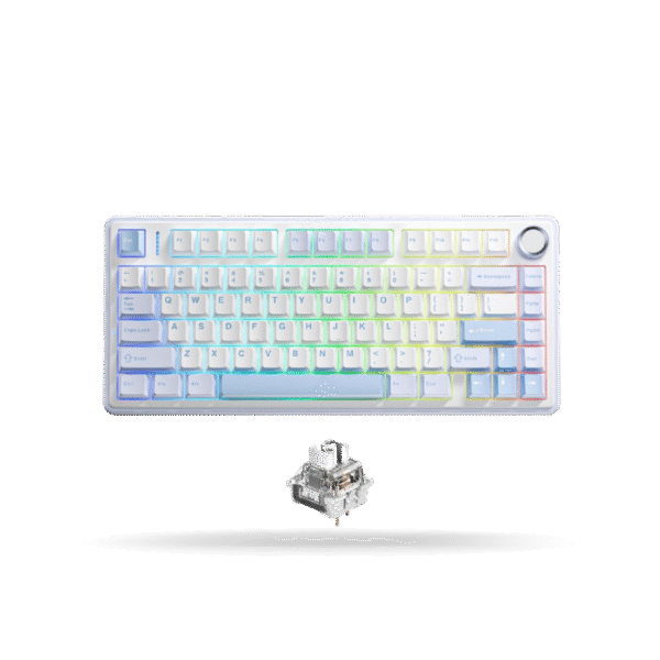 Teclado Mecánico Aula F75, Eng 75%, White/Light Blue/Sky Blue, Switch gray, Bluetooth, Wireless y Cable