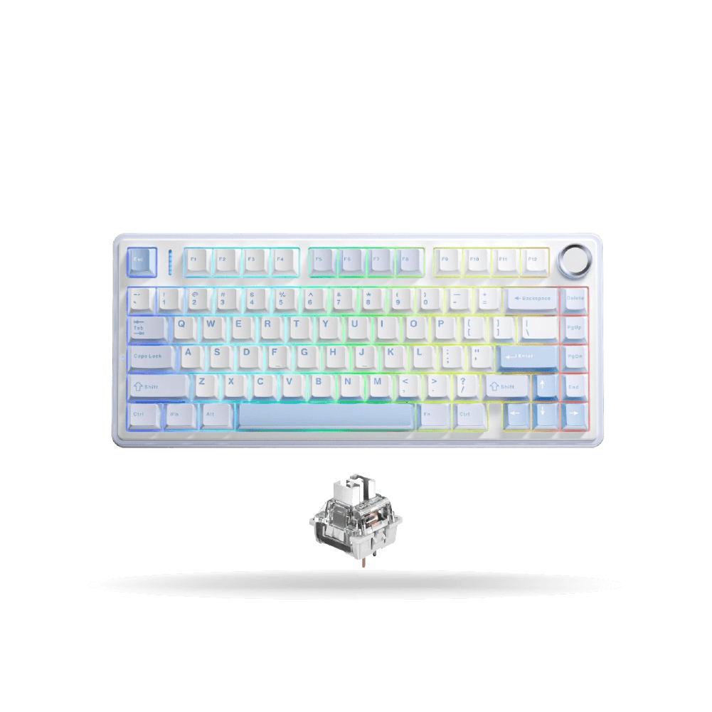 Teclado Mecánico Aula F75, Eng 75%, White/Light Blue/Sky Blue, Switch gray, Bluetooth, Wireless y Cable