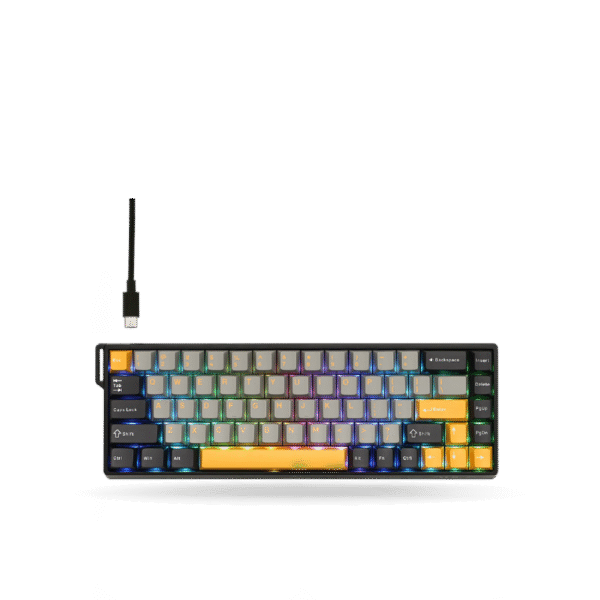 Teclado Mecánico Aula WIN68HE MAX Eng 65%, Gray/Black/Yellow, Switch Magnetico Wingchun