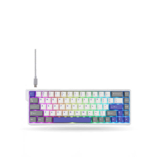 Teclado Mecánico Aula WIN68HE MAX Eng 65%, White/Gray/Purple, Switch Magnetico Wingchun