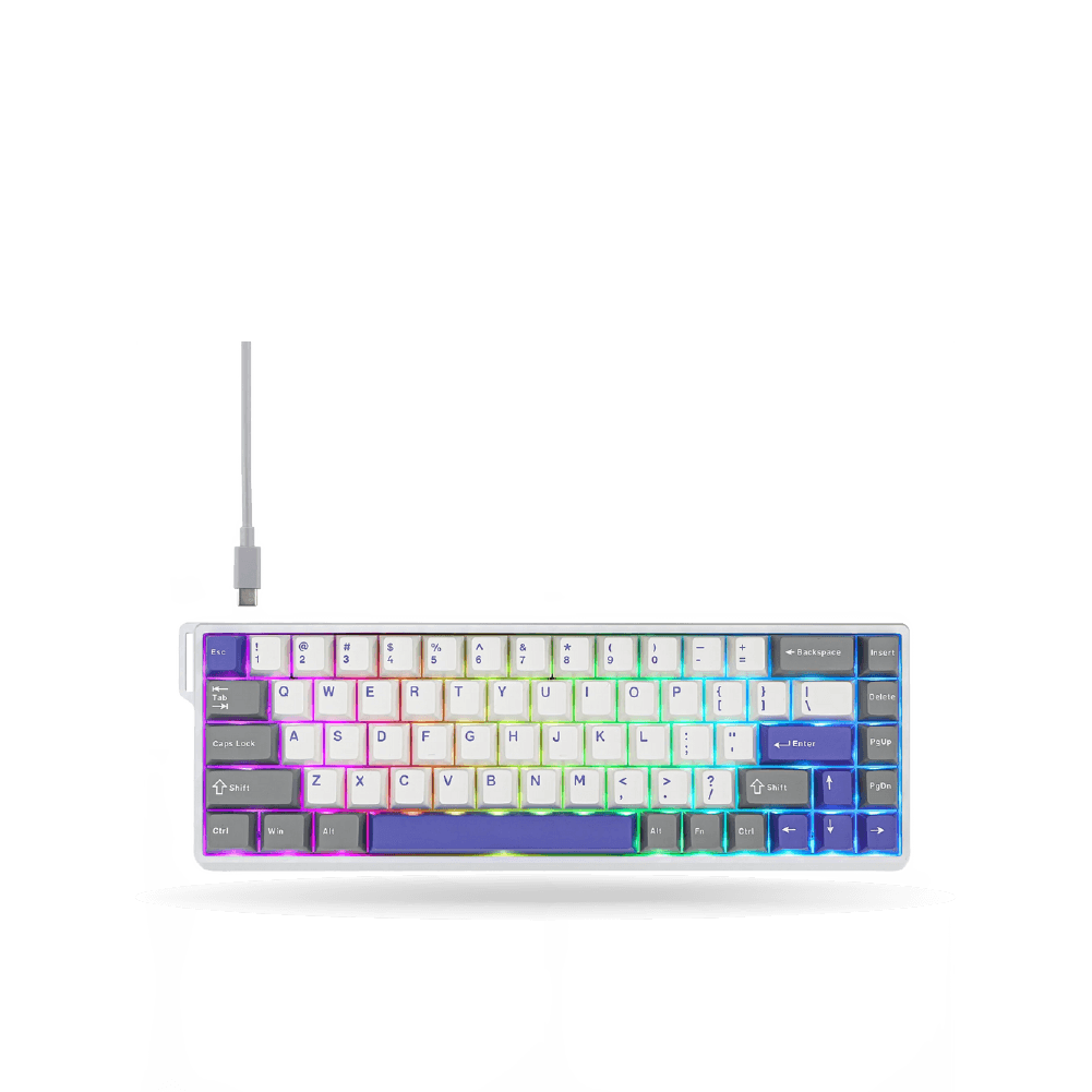 Teclado Mecánico Aula WIN68HE MAX Eng 65%, White/Gray/Purple, Switch Magnetico Wingchun