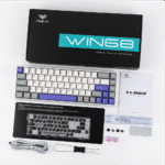 Teclado Mecánico Aula WIN68HE MAX Eng 65%, White/Gray/Purple, Switch Magnetico Wingchun
