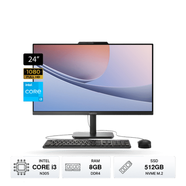 PC AIO LENOVO V100 Intel Core i3 N305 24" FHD, RAM 8GB DDR4, SSD 512GB M.2, Negro, FreeDOS | 13BE004ALD
