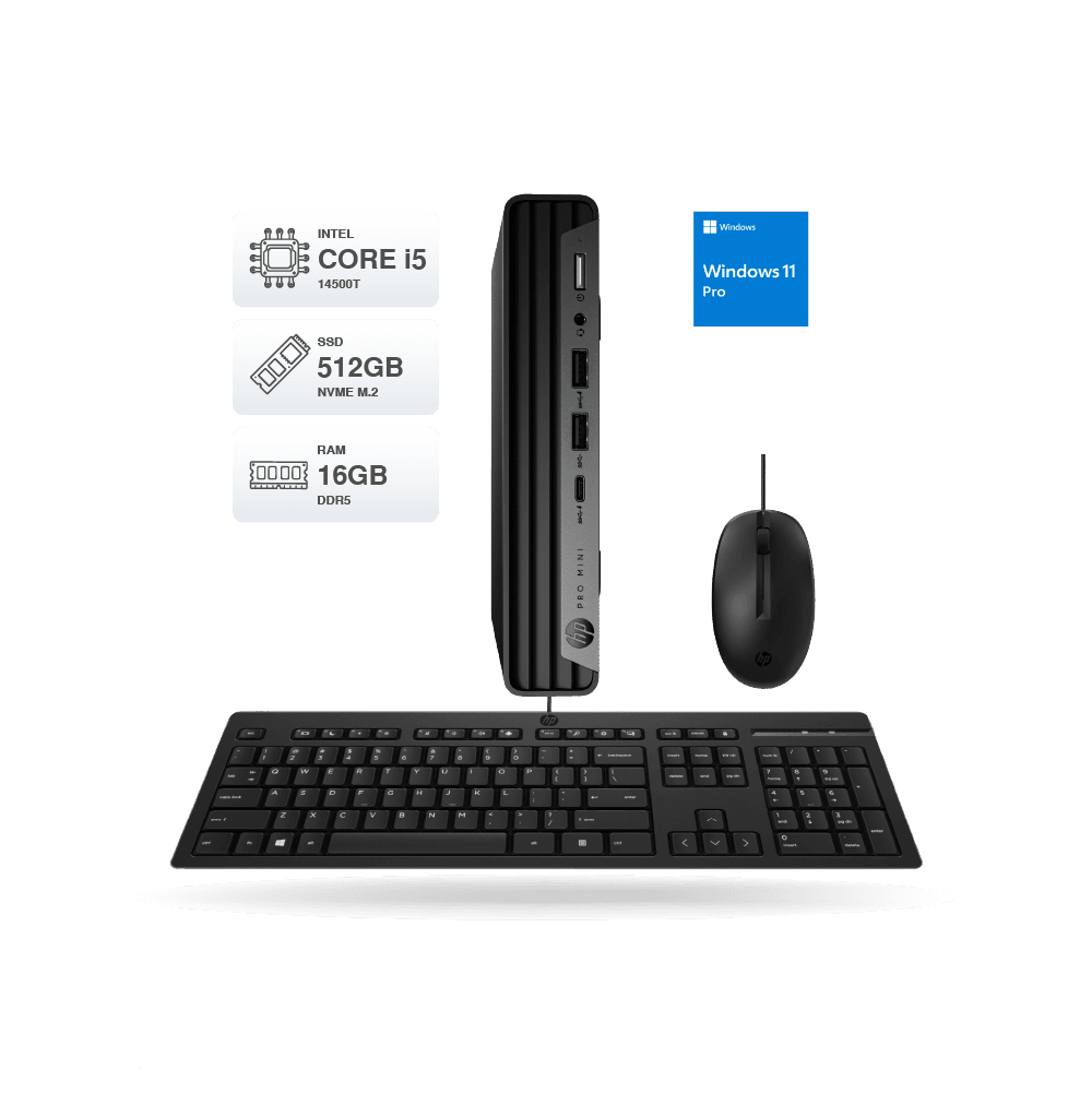 Computadora HP Pro Mini 400 G9, Core i5-14500T, 16GB DDR5-4800MHz, SSD 512GB M.2, W11 Pro | A17JMLA