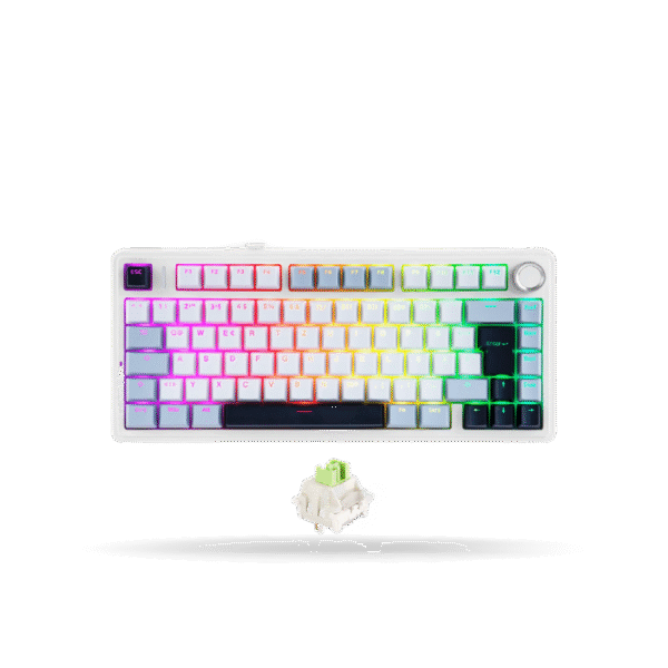 Teclado Mecánico Aula F75, Esp 75%, White/Dark Blue/Light Blue, Switch Green, Wireless y Cable