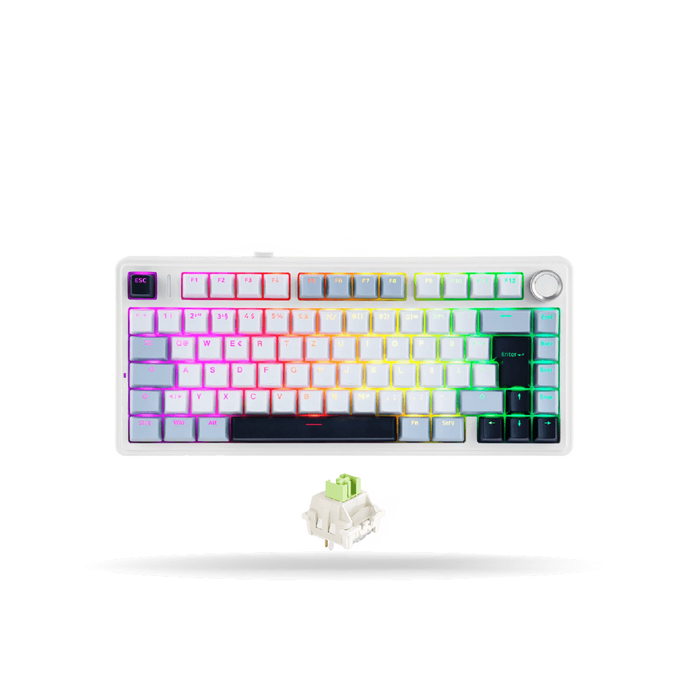 Teclado Mecánico Aula F75, Esp 75%, White/Dark Blue/Light Blue, Switch Green, Wireless y Cable