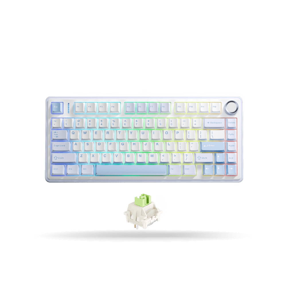 Teclado Mecánico Aula F75 MAX, Eng 75%, White/Blue/Dark Blue, Switch Green, inalambrico y cable