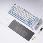 Teclado Mecánico Aula F75 MAX, Eng 75%, White/Blue/Dark Blue, Switch Green, inalambrico y cable