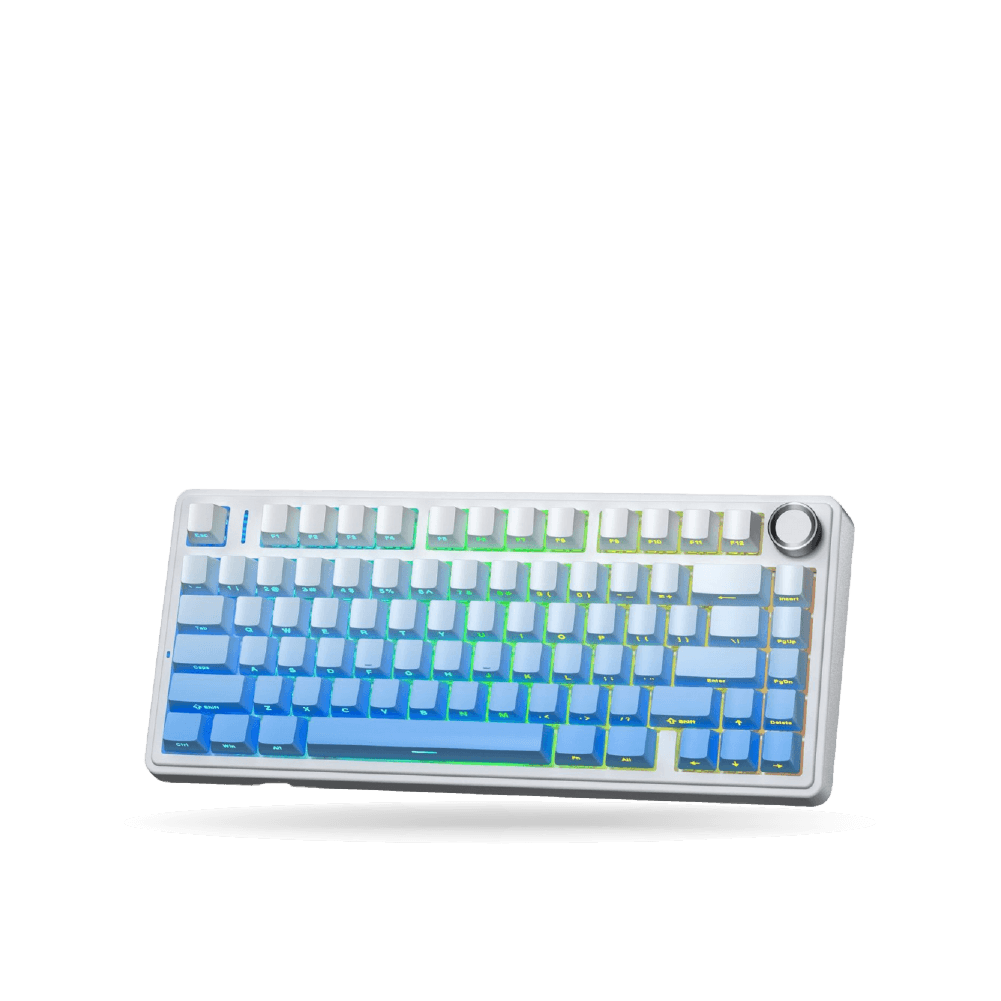 Teclado Mecánico Aula F75, Eng 75%, White/Blue Degraded, Switch Green, inalambrico y cable