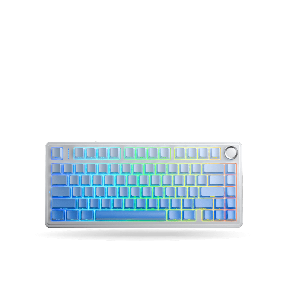 Teclado Mecánico Aula F75, Eng 75%, White/Blue Degraded, Switch Green, inalambrico y cable
