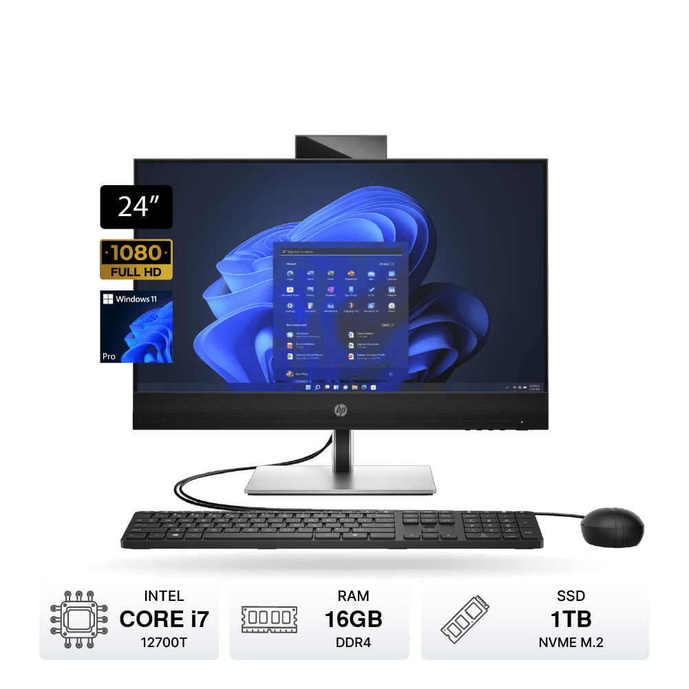 PC AIO HP ProOne 440 G9 24" FHD i7 12700T, RAM 16GB DDR4, SSD 1TB M.2, Windows 11 Pro, Teclado y Mouse | 700J7LS