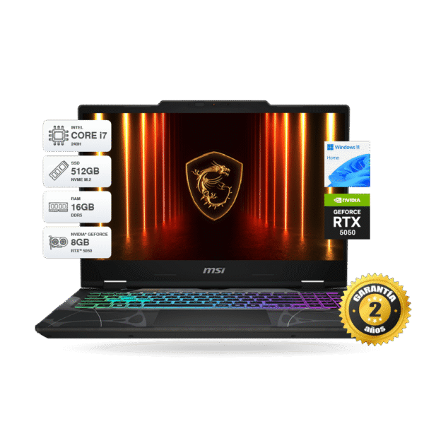 Laptop MSI Cyborg B2RWEKG 15 FHD 144Hz, Core 7 240H, RAM 16GB DDR5, SSD M.2 512GB, RTX 5050 8GB GDDR7, Windows 11 Home | B2RWEKG-055PE