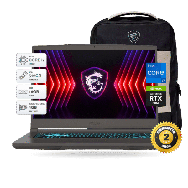 Laptop MSI Thin 15 B13UC 15.6" FHD 144Hz, Core i7 13620H, RAM 16GB DDR4, SSD M.2 512GB, RTX 3050 4GB GDDR6, FreeDos + Mochila MSI | B13UC-3075XPE