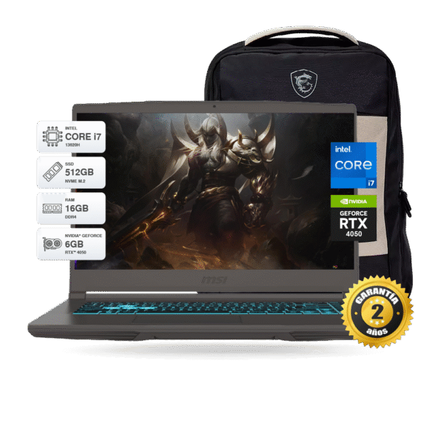 Laptop MSI Thin 15 B13VE 15.6" FHD 144Hz, Core i7 13620H, RAM 16GB DDR4, SSD M.2 512GB, RTX 4050 6GB GDDR6, FreeDos + Mochila MSI | B13VE-3264XPE